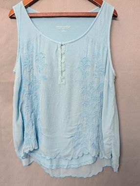 Soft Surroundings Light Blue Embroidered Sleeveless Top Size Large